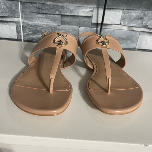 Kate Spade ♠️ New York Kendra T.Strap Thong Leather Sandals Light Fawn Tan - Picture 3 of 11